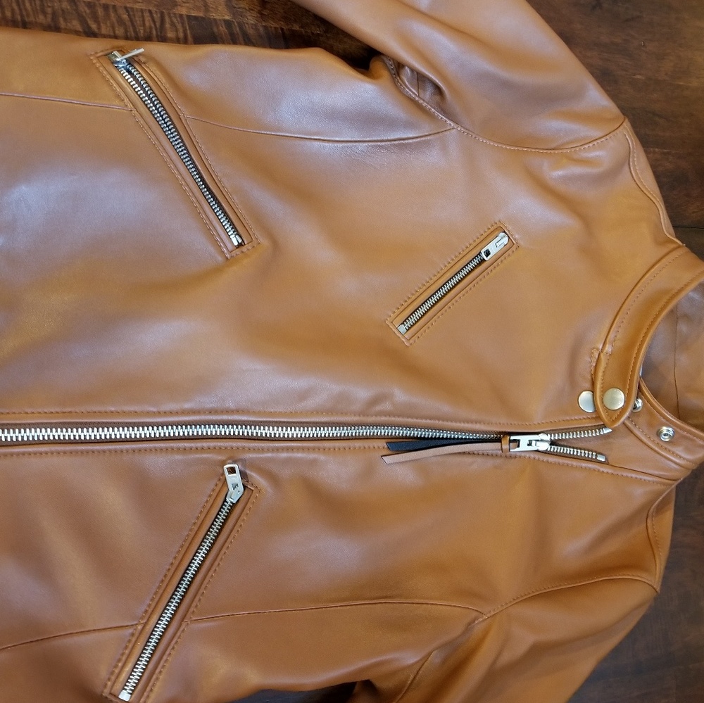 Camel tan leather Coach Jacket